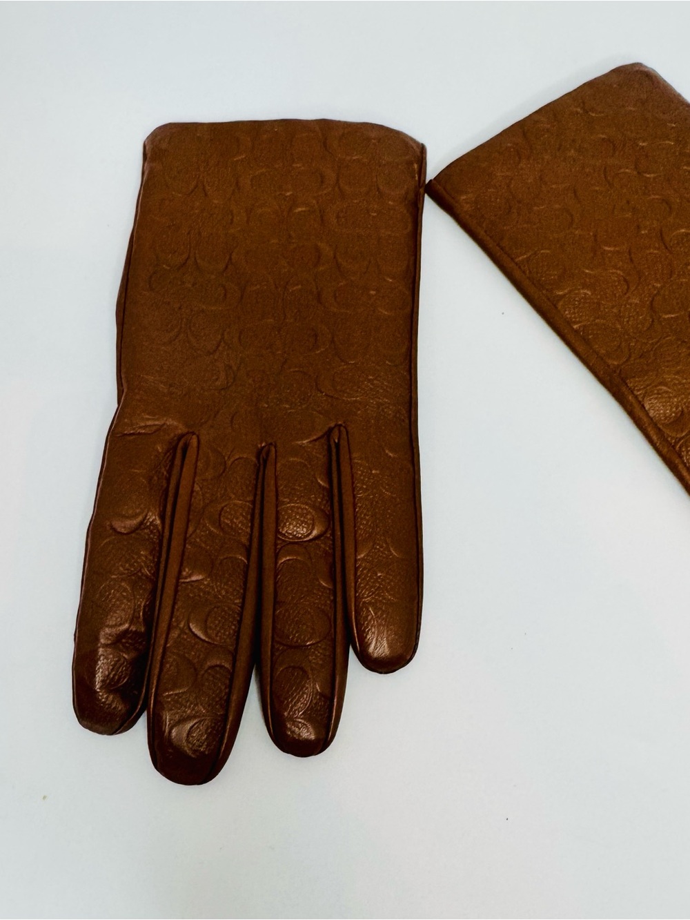 Coach Men's Brown Embossed Leather Gloves